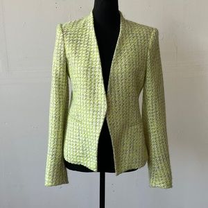 Theory Green gray and white tweed blazer